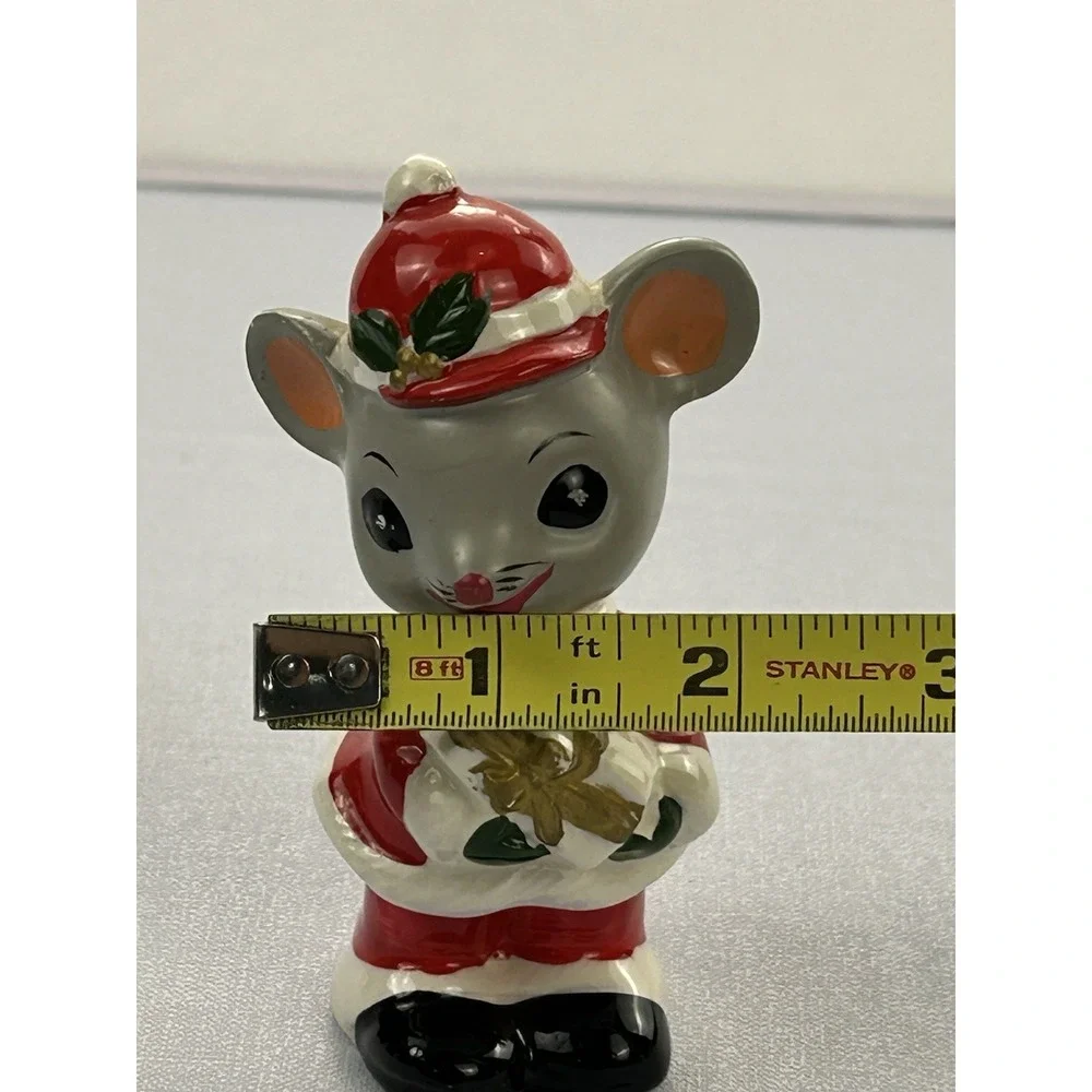 Vintage Napcoware Japan Christmas Mouse Figurine Santa Gift Ceramic 4.5